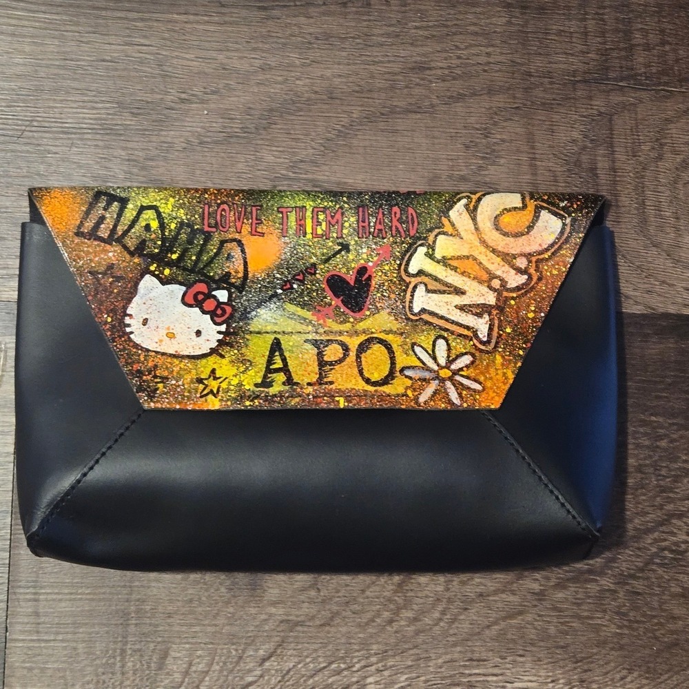 J.Crew Leather Custom Painted Clutch Purse NYC Graffiti Y2K Indie Sleaze Street
